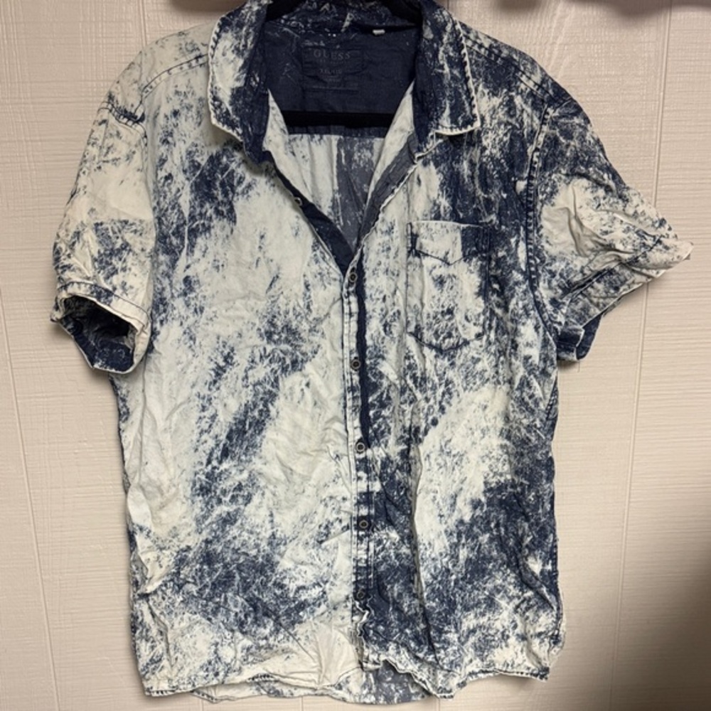 Guess Men's Marble Wash Button Down Shirt